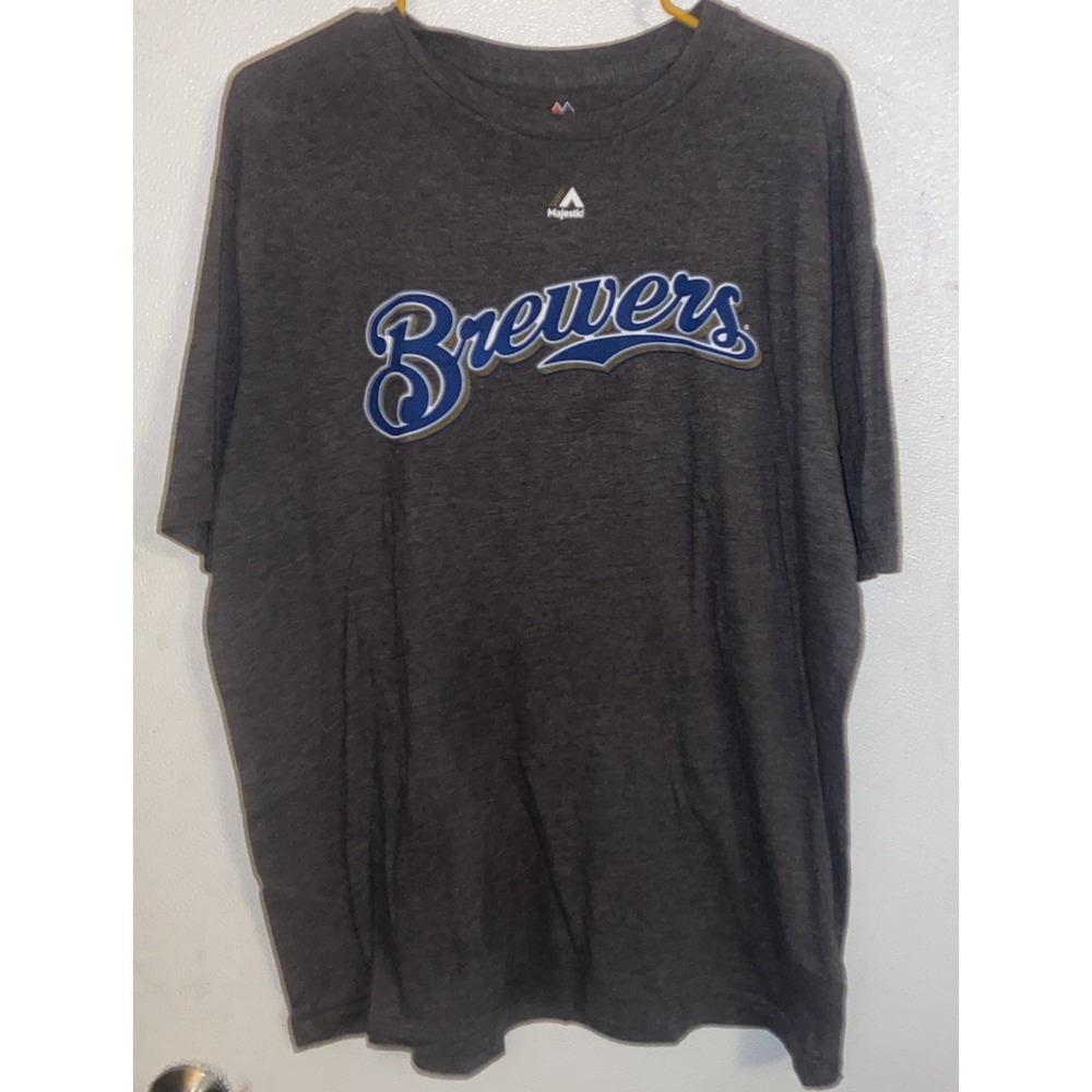Majestic Milwaukee Brewers T Shirt Gray XL‎